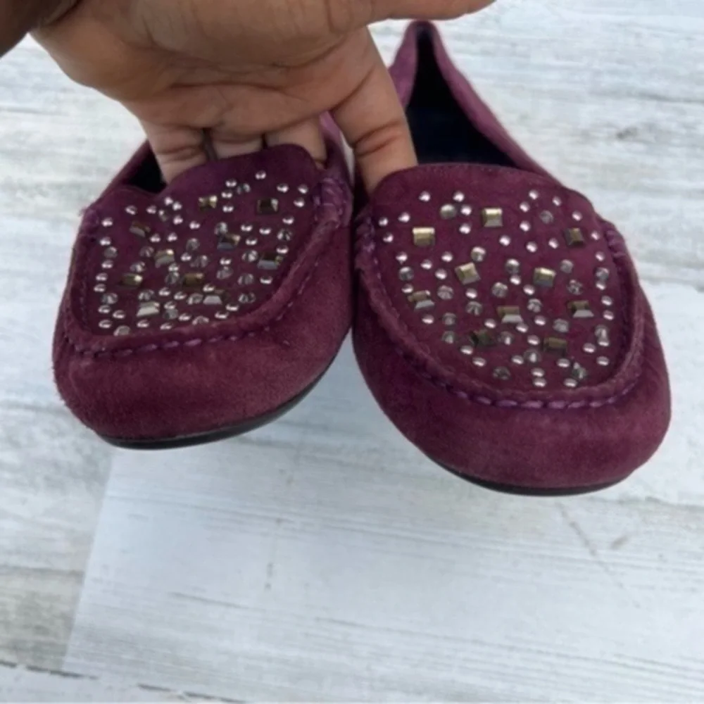 Vionic Womens Chill Athens Slip On‎ Studded Flats Size 7 Purple Suede Moc Toe